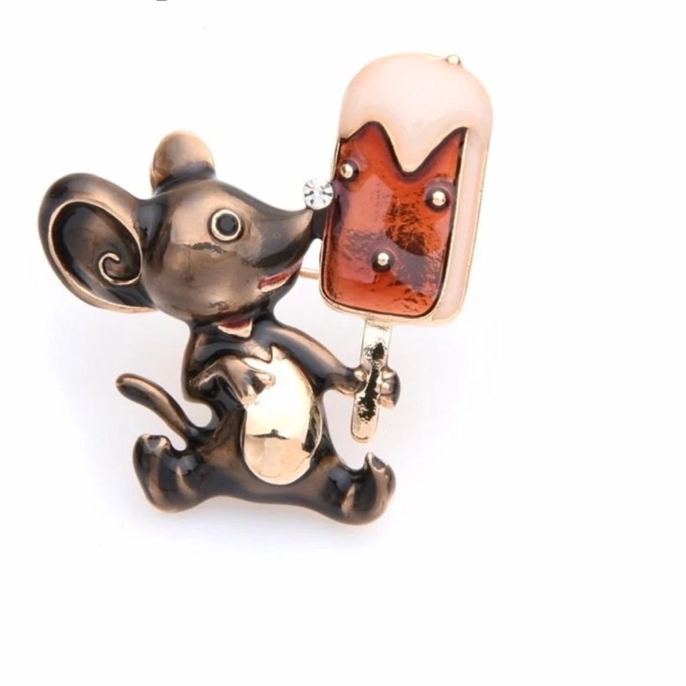 Lovely Mouse Eating Ice Cream Brooch